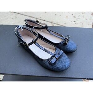 Children’s Place Navy Blue Sparkle Ballerina Flats w Straps Buckle Girls Sz 4